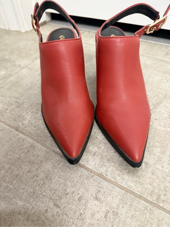 Qupid Shoes - Qupid Red Pointed Slingback Mules with Buckle